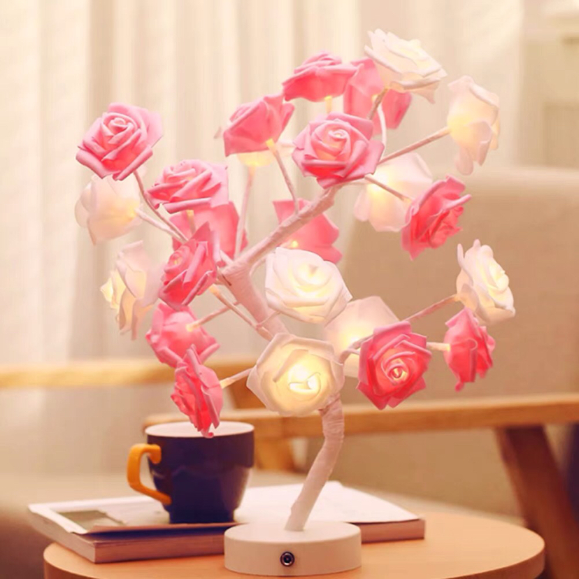 Macaron Cotton Ball Rose Ball Yarn Copper Wire Tree Lamp Courtyard Bedroom Gift Table Lamp Decoration LED Lighting Chain