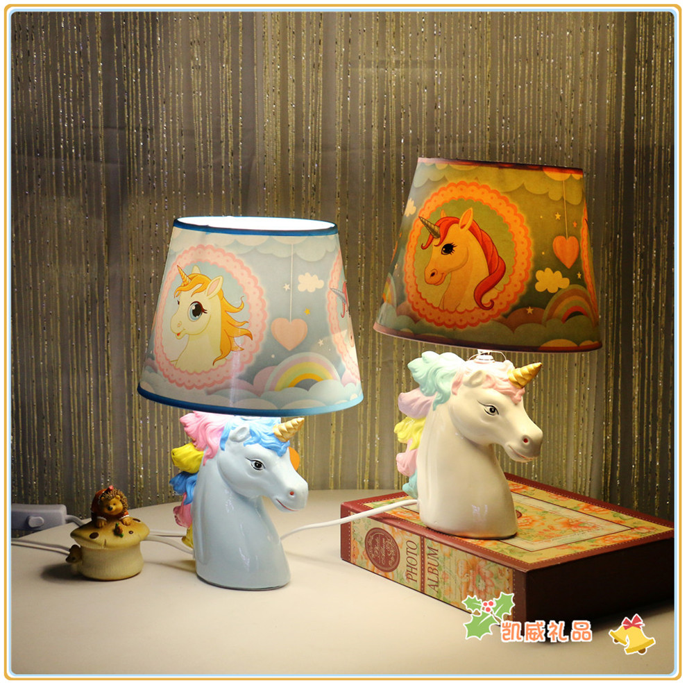 American Children's Room Decoration Table Lamp Cartoon Unicorn Bedroom Table Lamp Cute Cartoon Bedside Lamp