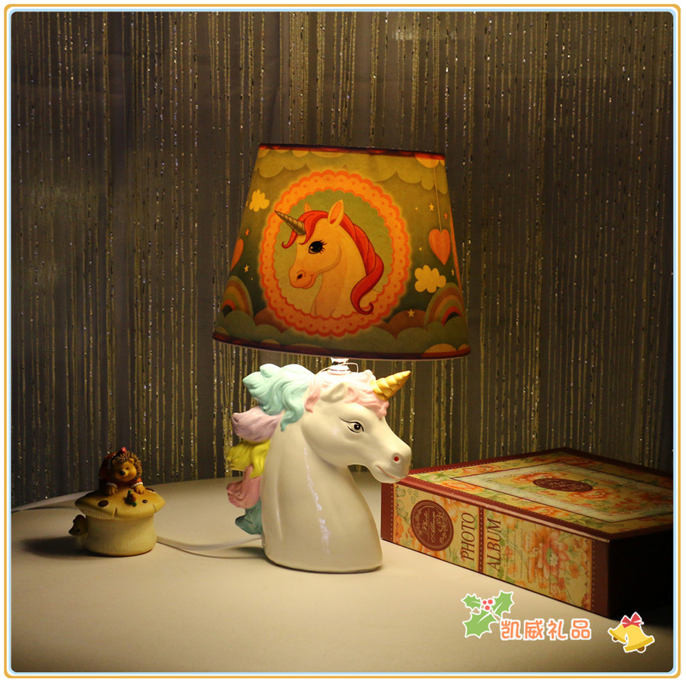 American Children's Room Decoration Table Lamp Cartoon Unicorn Bedroom Table Lamp Cute Cartoon Bedside Lamp