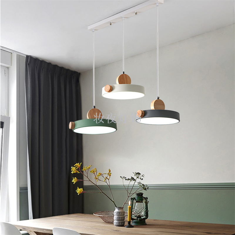 Modern simple table lamp three wood art circle LED small chandelier creative bar cafe milk tea shop lighting