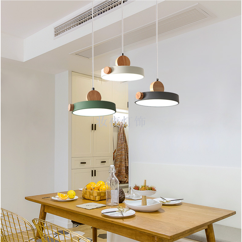 Modern simple table lamp three wood art circle LED small chandelier creative bar cafe milk tea shop lighting