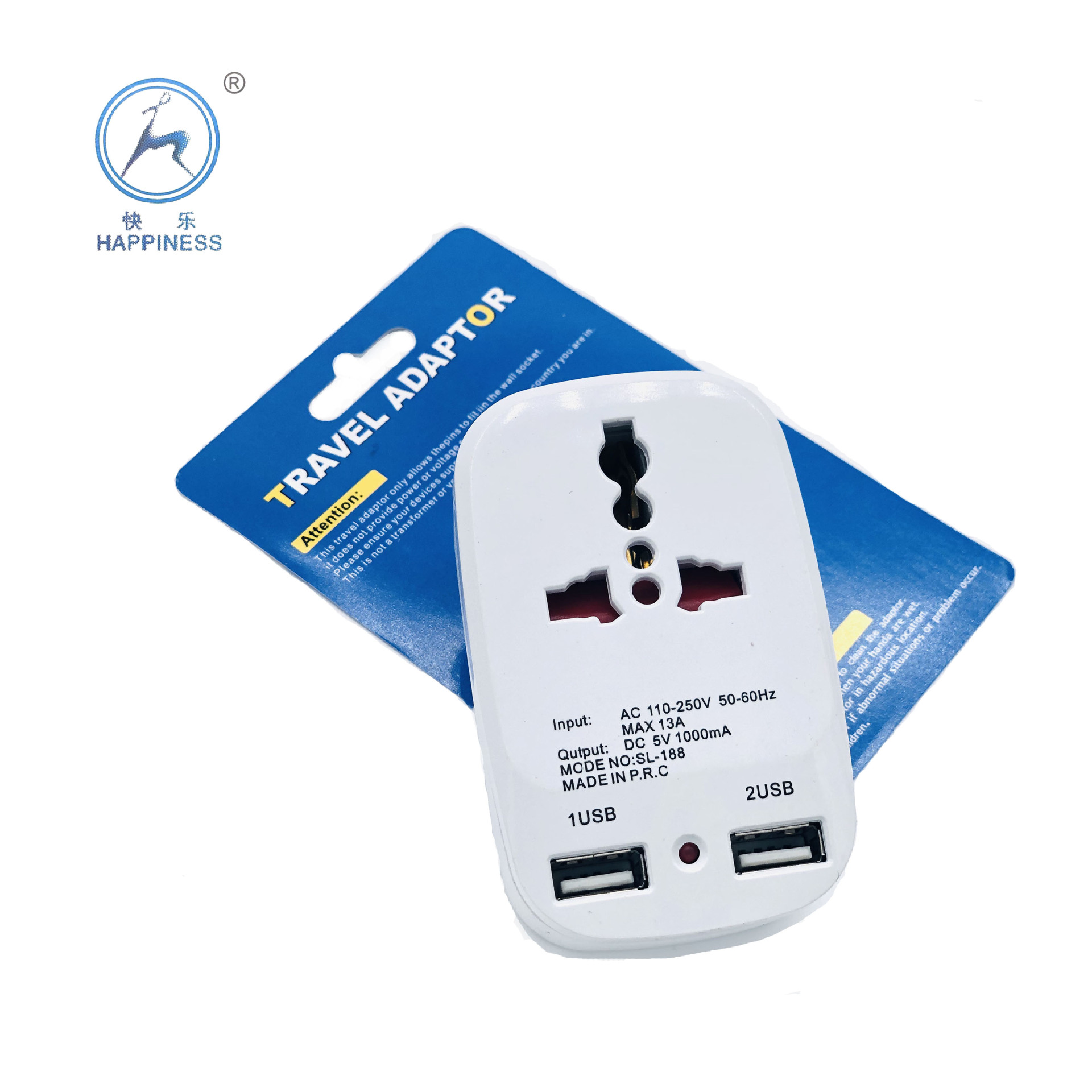 British European multi - function adapter with USB port plug with indicator light adapter adapter