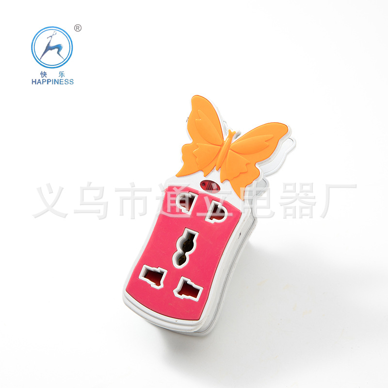 Foreign trade European standard two-foot butterfly converter ground plug five hole with indicator light source