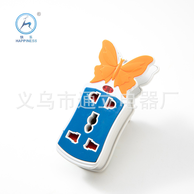 Foreign trade European standard two-foot butterfly converter ground plug five hole with indicator light source Foreign trade European standard two-foot butterfly converter ground plug five hole with indicator light source
