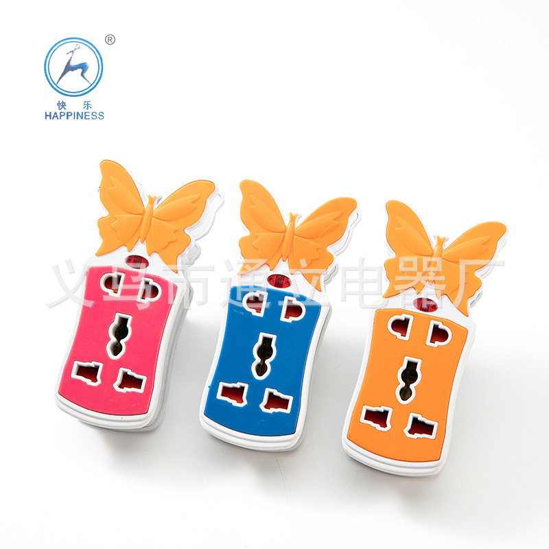 Foreign trade European standard two-foot butterfly converter ground plug five hole with indicator light source Foreign trade European standard two-foot butterfly converter ground plug five hole with indicator light source