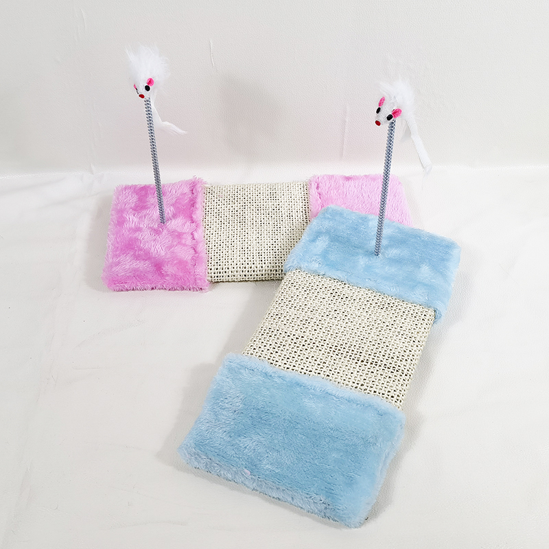 New Cat Scratch Board Pet Supplies Cat Educational Toy Spring Plush Mouse Blue Pink Factory Cross-Border