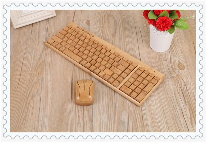 Wireless bamboo keyboard and mouse a set of two-key area bamboo computer accessories set