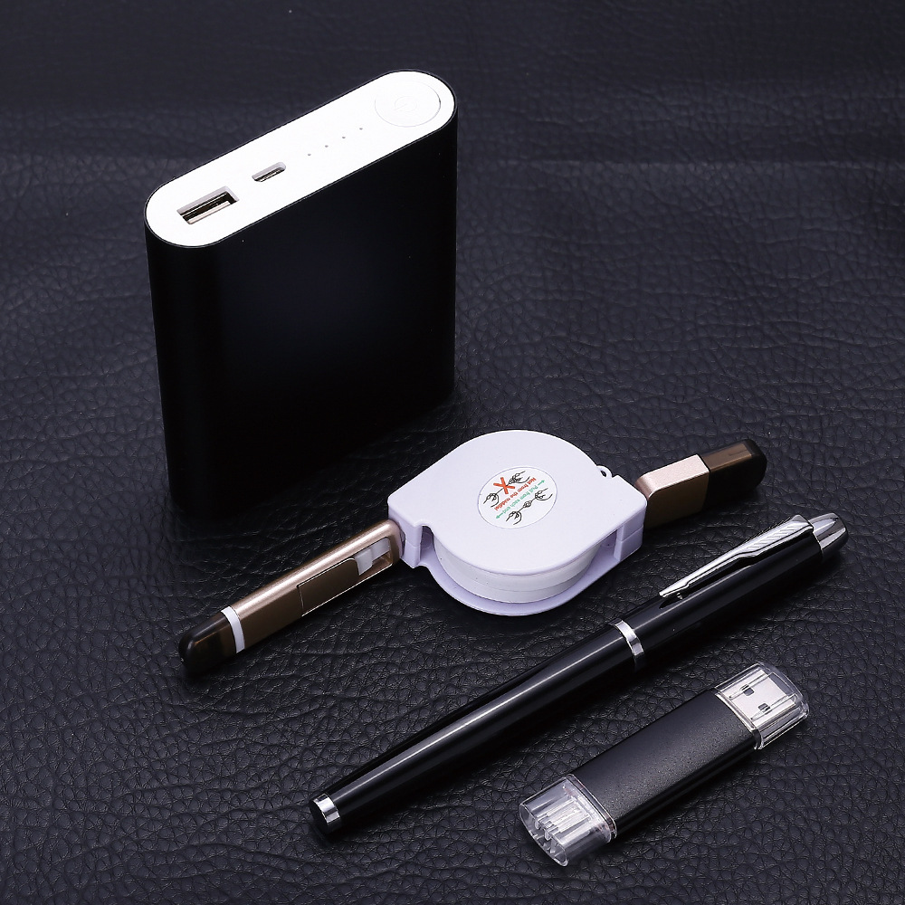 Creative Power Bank Gift Enterprise Business Metal Roller Pen with USB Cable Mobile Power Gift Set