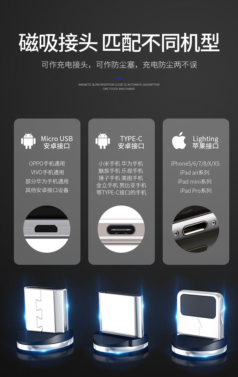 Data Cable Fast Charging USB ThreeinOne MultiFunction Mobile Phone Charging Cable Android round Head Magnet Line Data Cable Fast Charging USB ThreeinOne MultiFunction Mobile Phone Charging Cable Android round Head Magnet Line