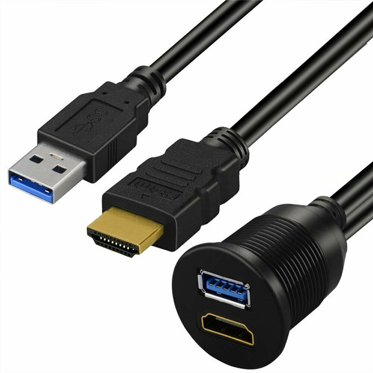USB3.0 + H DMI Car Waterproof Cable Motorcycle Cable Ship Dashboard Car Waterproof Cable 1 M HD Line