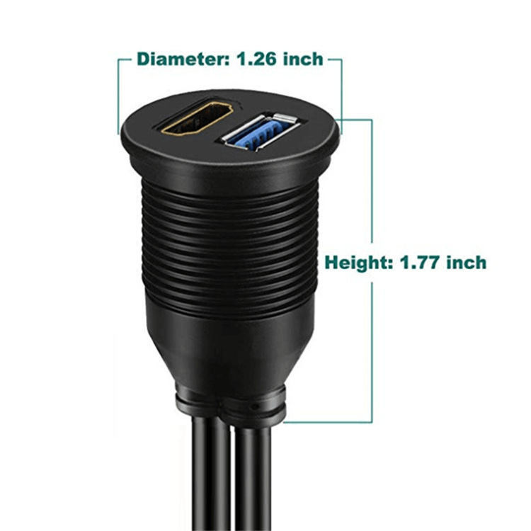 USB3.0 + H DMI Car Waterproof Cable Motorcycle Cable Ship Dashboard Car Waterproof Cable 1 M HD Line