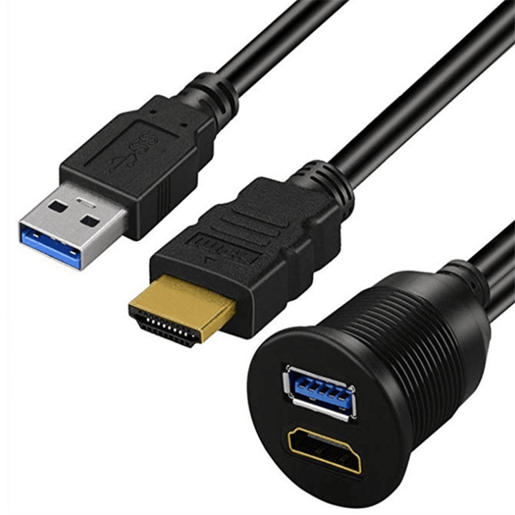 USB3.0 + H DMI Car Waterproof Cable Motorcycle Cable Ship Dashboard Car Waterproof Cable 1 M HD Line