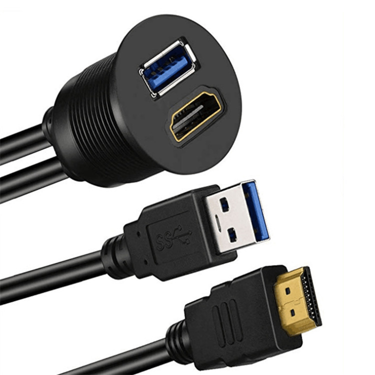 USB3.0 + H DMI Car Waterproof Cable Motorcycle Cable Ship Dashboard Car Waterproof Cable 1 M HD Line