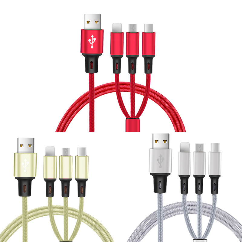 One-to-Three Mobile USB Charging Cable Huawei Typec Android iPhone Three-in-One for Apple Data Cable