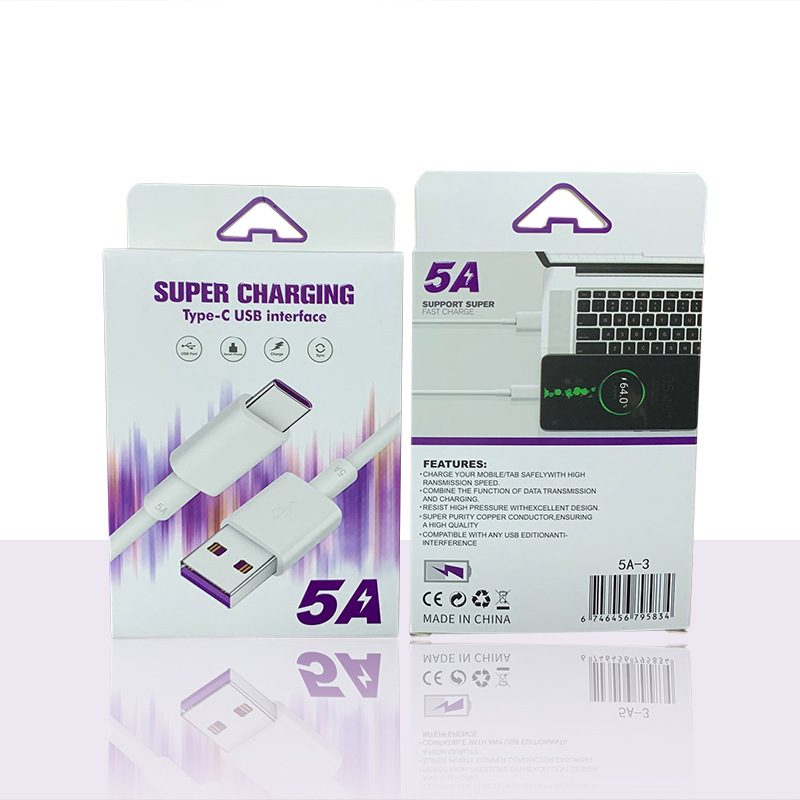 5A Data Cable Super Fast Charge Wire Type C for Huawei Apple Android Phone USB Flash Charging Cable PVC