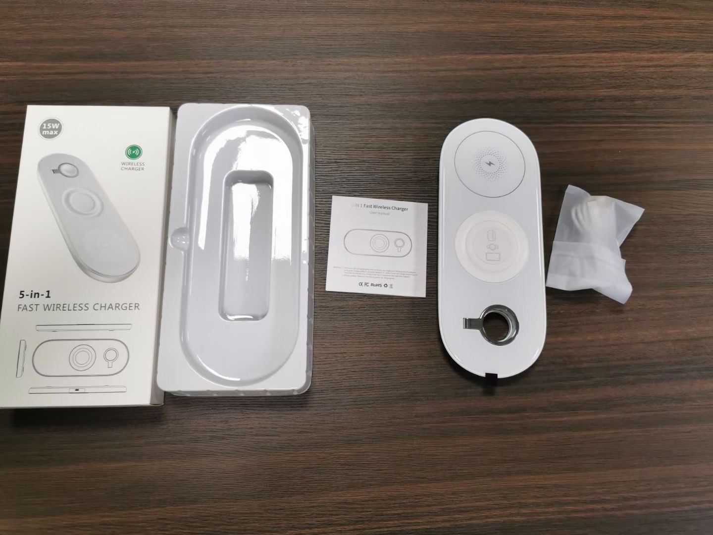 New Private Model Wireless Charger Five-in-One 15W Fast Charge Qi Suitable for Huawei Apple Samsung Watch V6