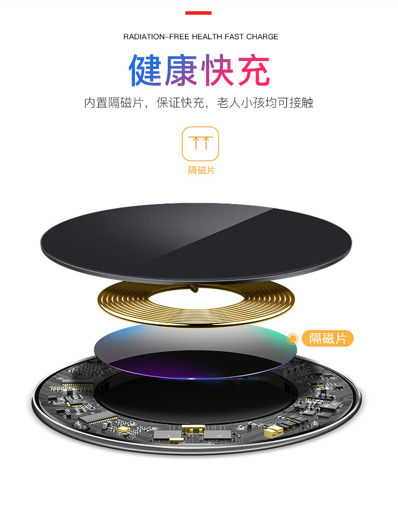 Xiaomi samsung huawei wireless charger apple general metal wireless quick charge aluminum body is ultra-thin