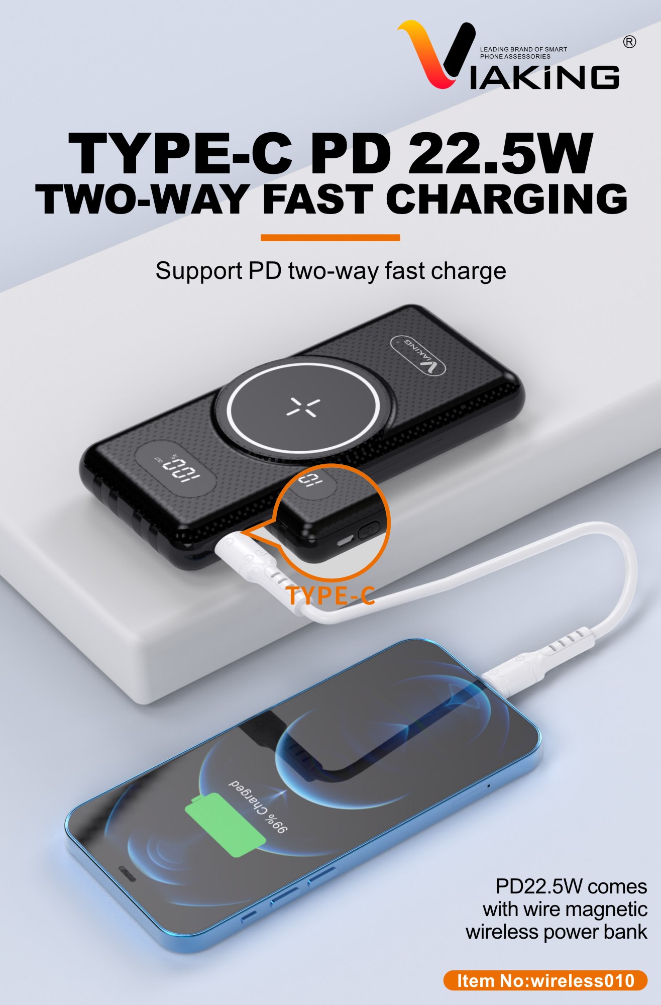 Magnetic Wireless Charger Power Bank 10000 MA with Cable for Apple Huawei Pd22.5w Mobile Power Supply
