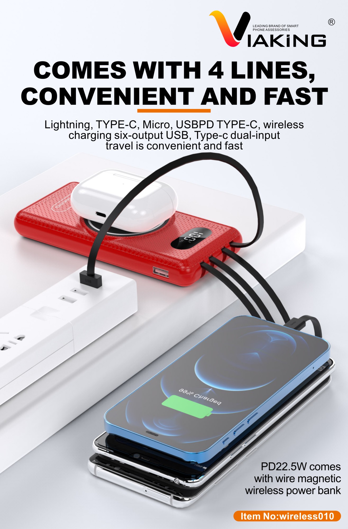 Magnetic Wireless Charger Power Bank 10000 MA with Cable for Apple Huawei Pd22.5w Mobile Power Supply