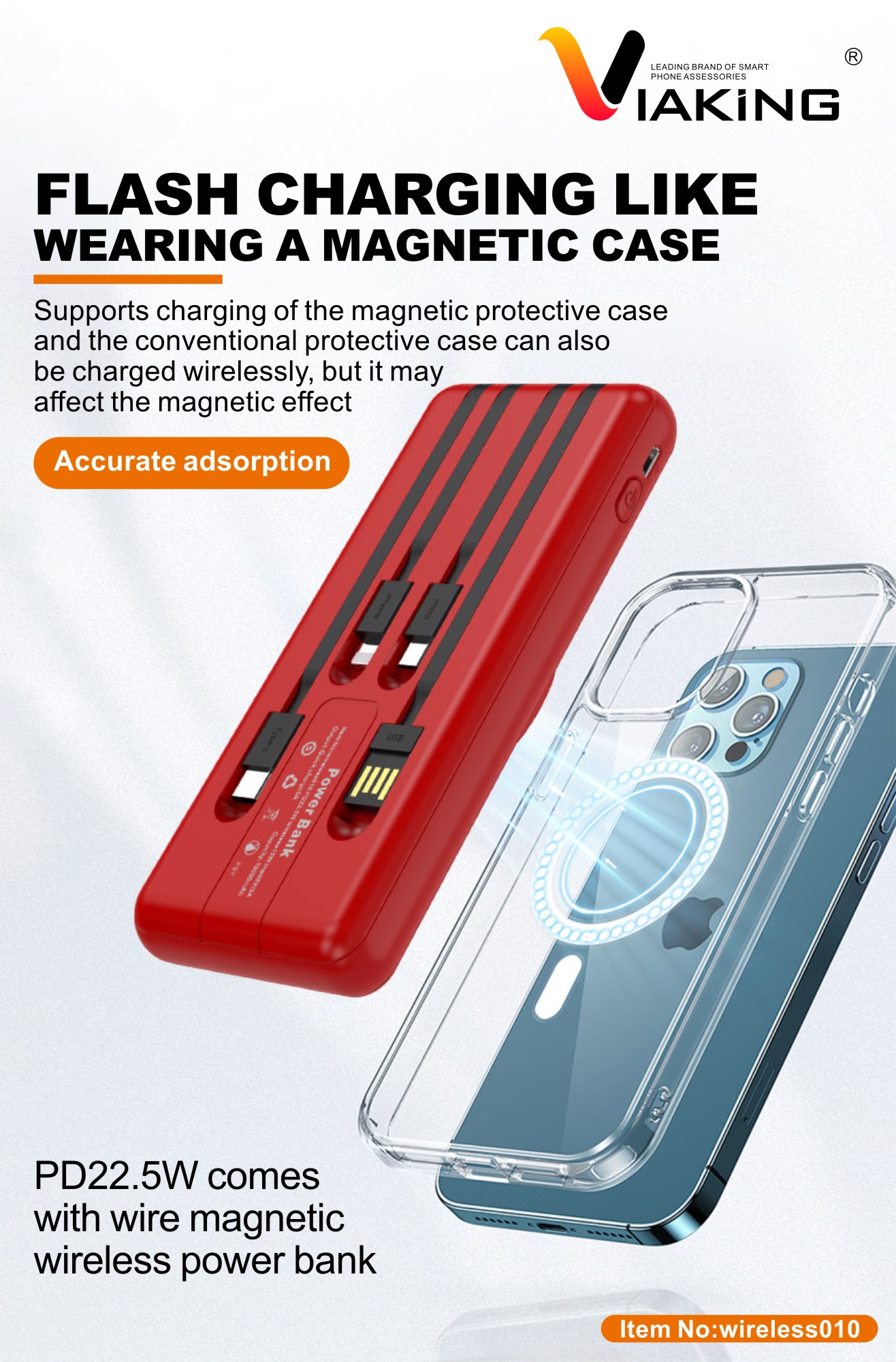 Magnetic Wireless Charger Power Bank 10000 MA with Cable for Apple Huawei Pd22.5w Mobile Power Supply