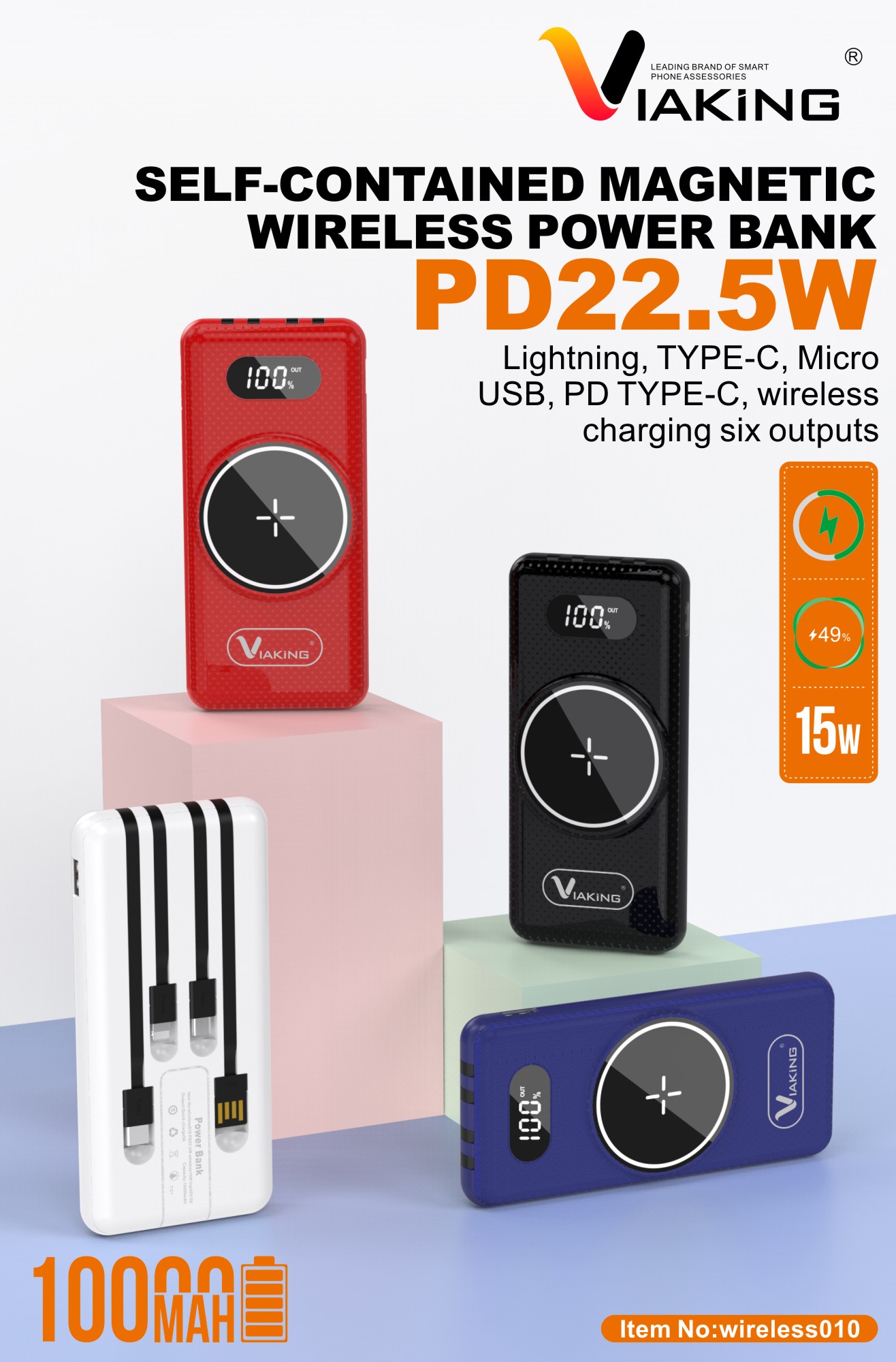 Magnetic Wireless Charger Power Bank 10000 MA with Cable for Apple Huawei Pd22.5w Mobile Power Supply