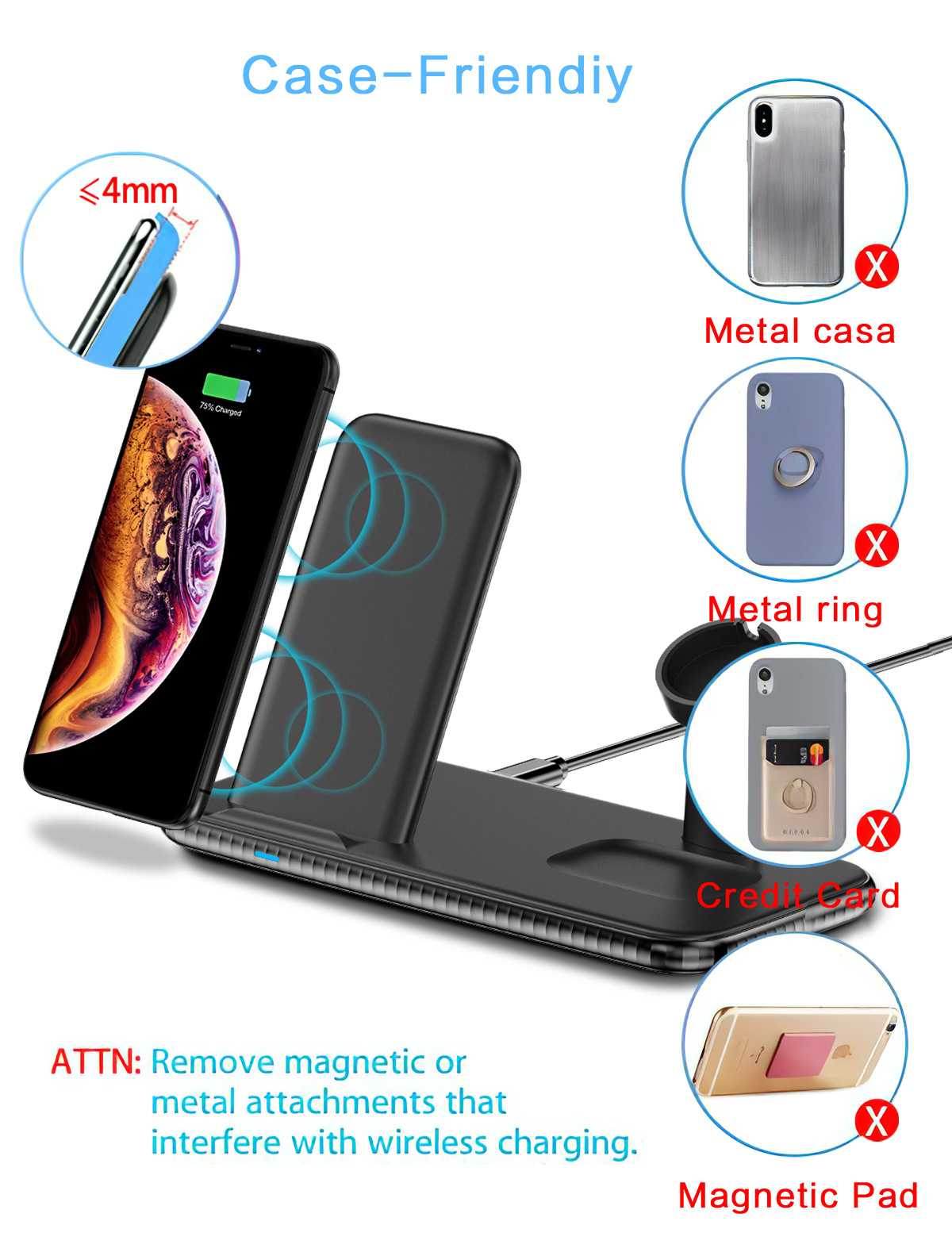 Amazon Four-in-One Wireless Charger Qi for iPhone Huawei 15W Apple Watch Direct Charging