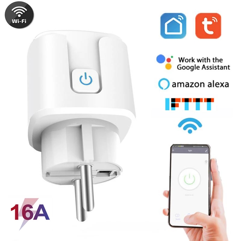 16A Wifi Tuya Smart Socket EU Electrical Socket Power Monitor Timer Plug Home Control Via Smart Life App Alexa Google 