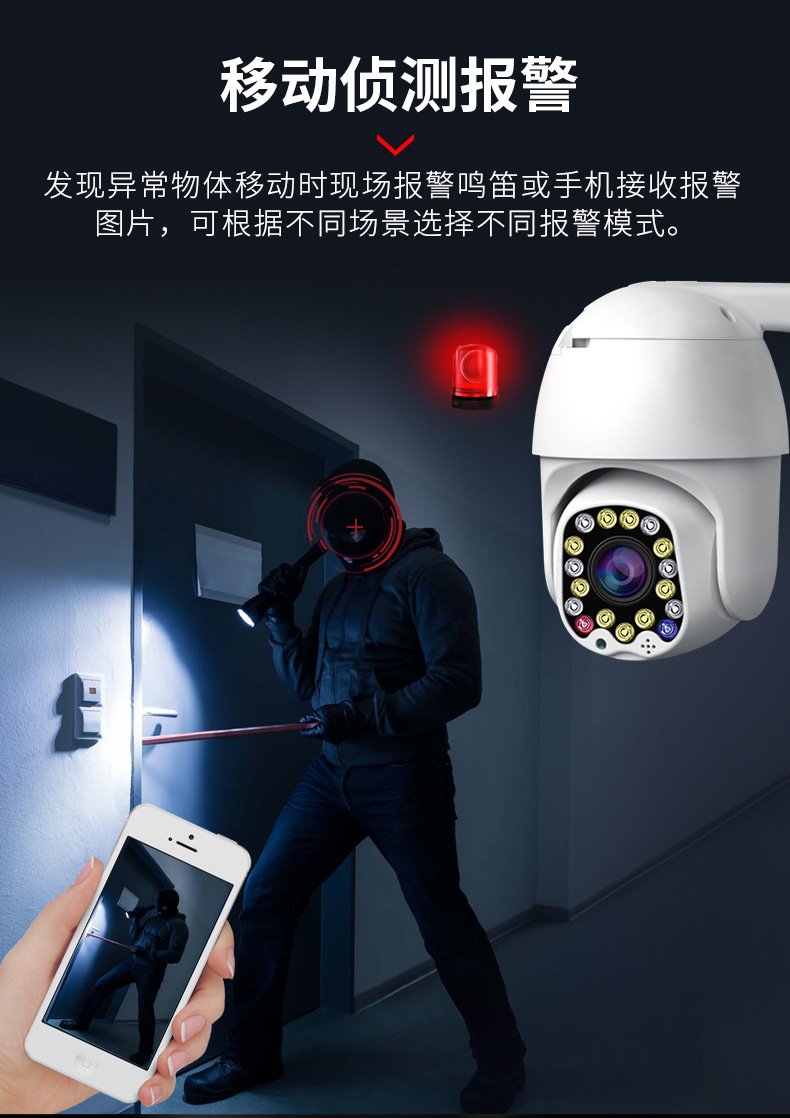 17 Lights Wireless Ball Machine Camera Outdoor Intelligent Monitor Two-Way Voice Intercom PTZ Control Day and Night Mode