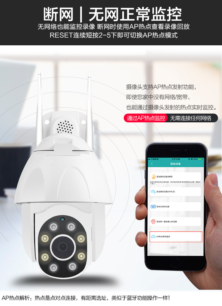 Dual-Light Ball Machine Camera WiFi Smart Monitor Two-Way Voice Intercom PTZ Control Black Light Full Color Night Vision