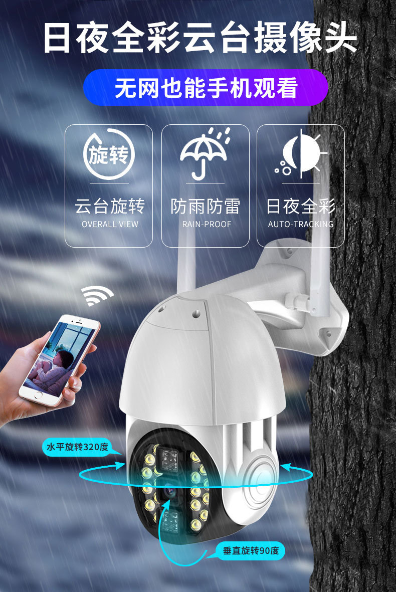 Dual-Light Night Vision Ball Machine Camera WiFi Smart Monitor Two-Way Voice Intercom PTZ Control V380 App
