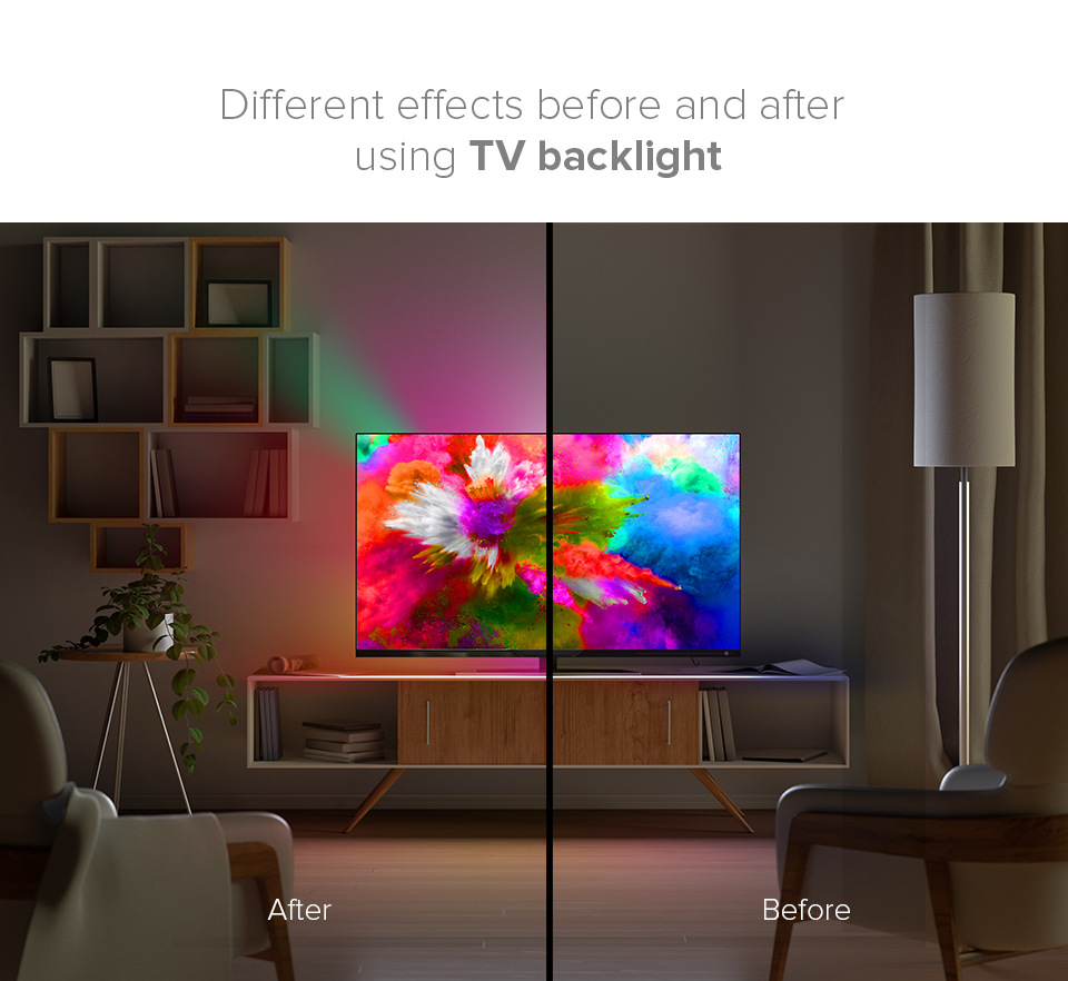 HD Screen TV Background Light with 4k-hdmi Monitor Google Assistant Voice Control TV Ambience Light