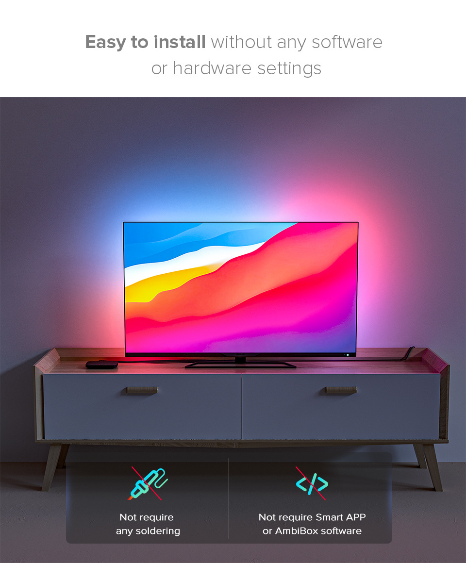 HD Screen TV Background Light with 4k-hdmi Monitor Google Assistant Voice Control TV Ambience Light