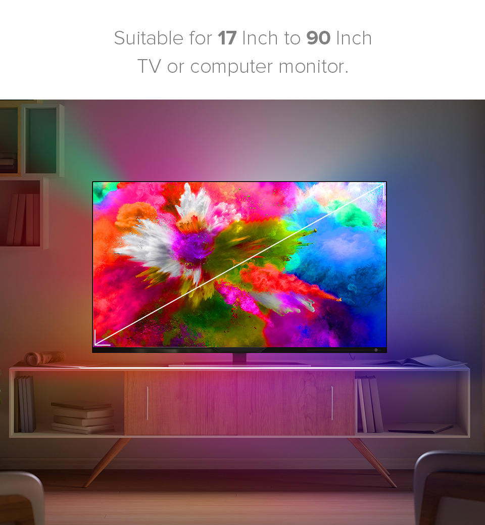 HD Screen TV Background Light with 4k-hdmi Monitor Google Assistant Voice Control TV Ambience Light