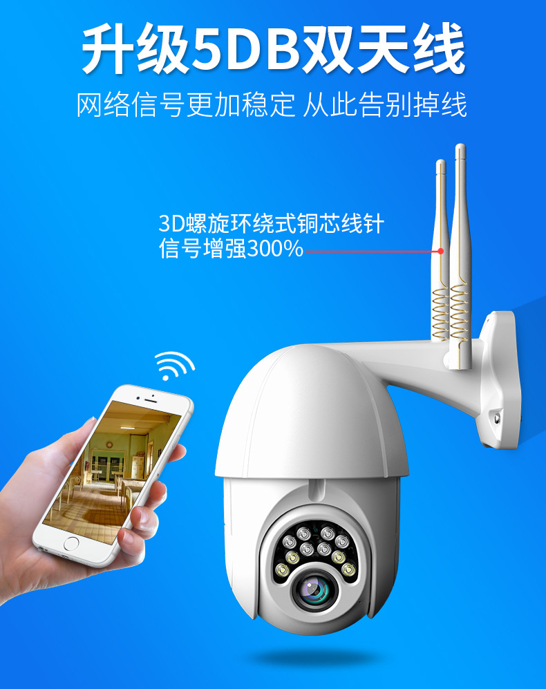 Dual-Light Night Vision Ball Machine Camera WiFi Smart Monitor Two-Way Voice Intercom PTZ Control V380 App