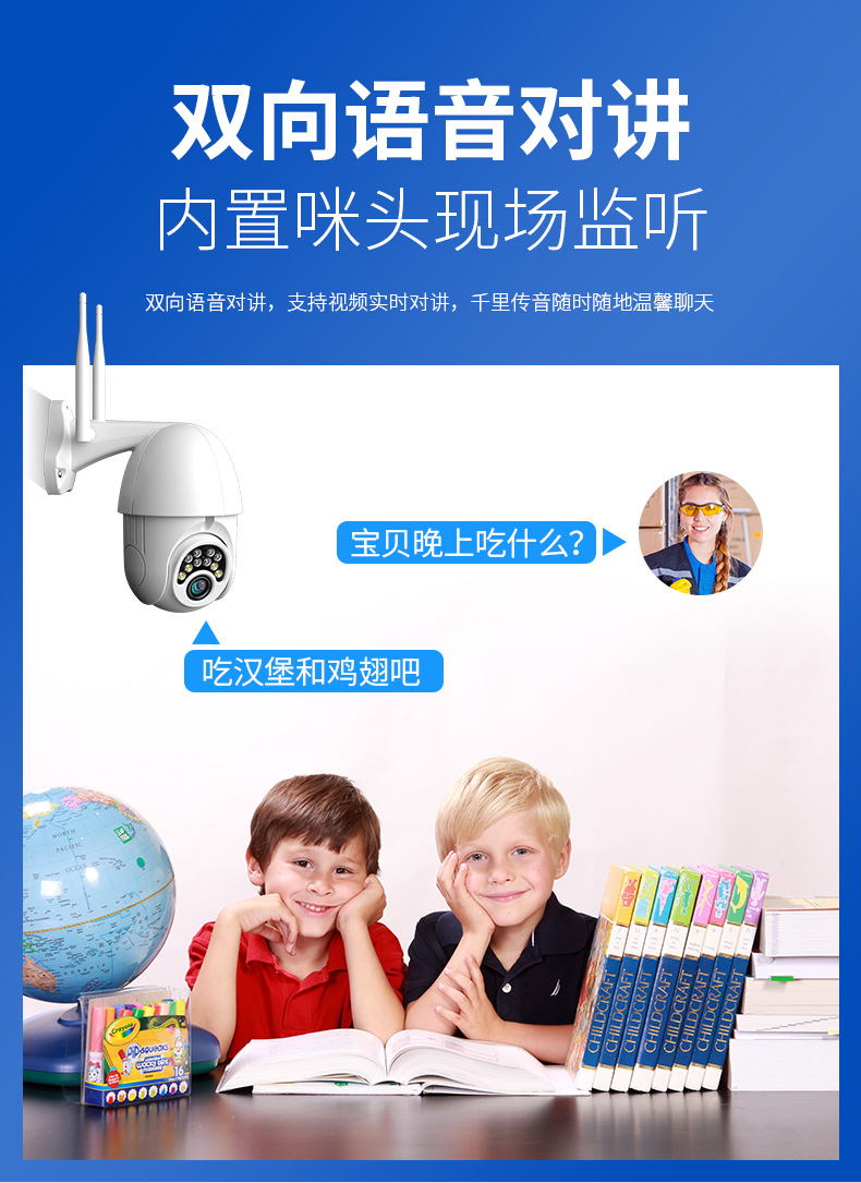 Dual-Light Night Vision Ball Machine Camera WiFi Smart Monitor Two-Way Voice Intercom PTZ Control V380 App