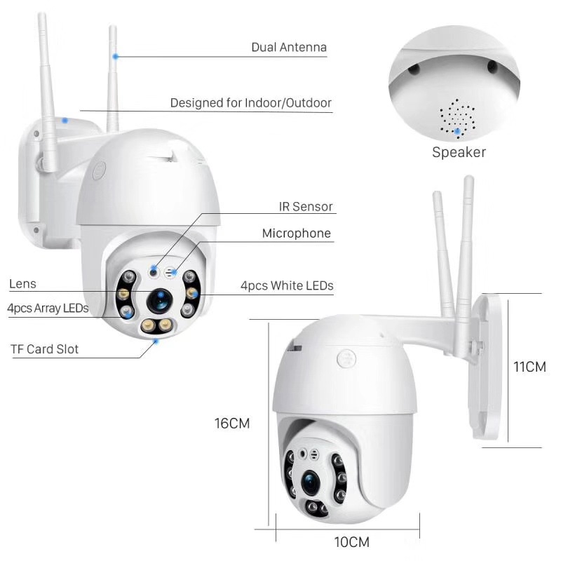 Dual-Light Ball Machine Camera WiFi Smart Monitor Two-Way Voice Intercom PTZ Control Black Light Full Color Night Vision