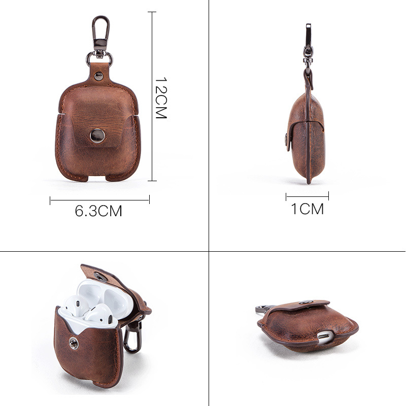 Case Crazy Horse Leather Apple Second Generation Wireless Bluetooth Earphone Cover Portable DropResistant Leather Case