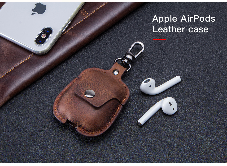 Case Crazy Horse Leather Apple Second Generation Wireless Bluetooth Earphone Cover Portable DropResistant Leather Case