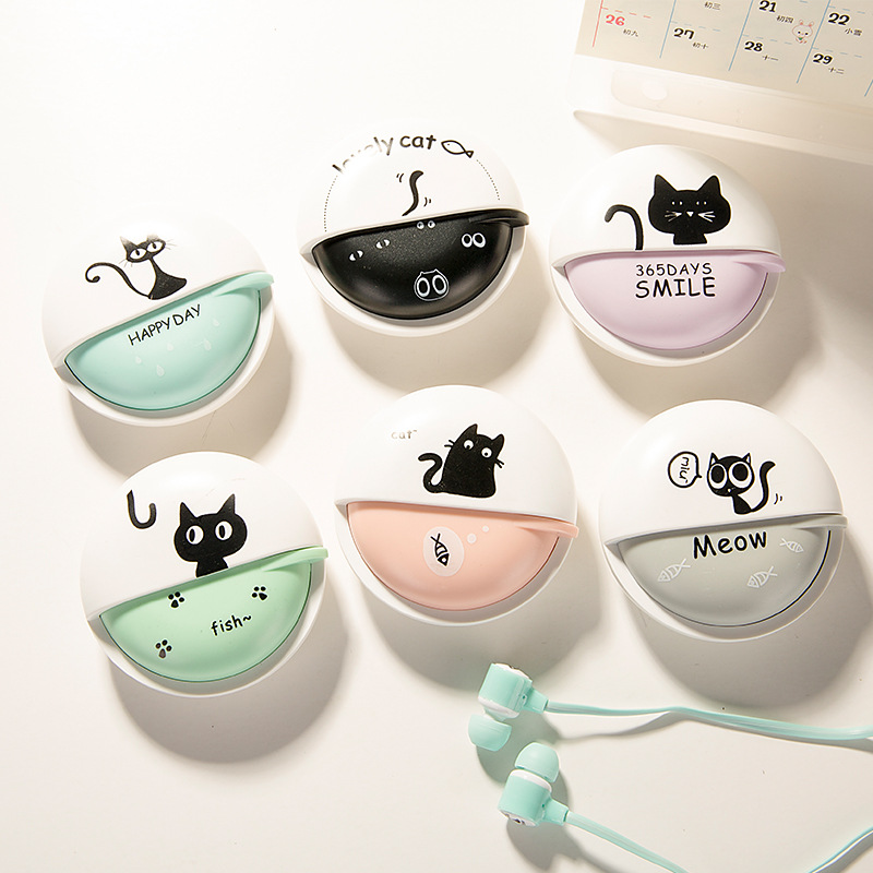 Korean version of cute creative girl cat in-ear mobile phone wire control earphone universal with headset mic