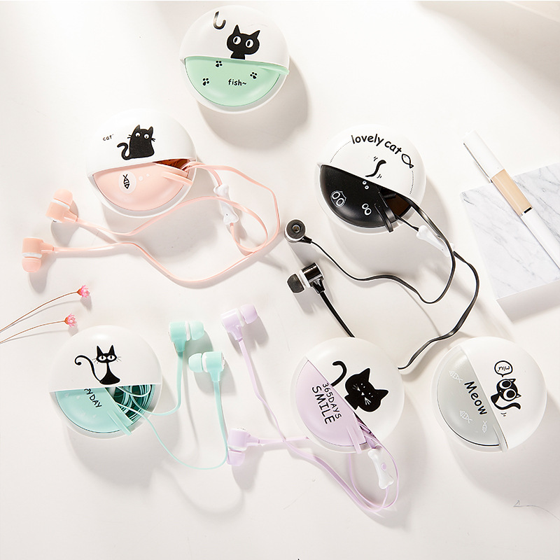 Korean version of cute creative girl cat in-ear mobile phone wire control earphone universal with headset mic