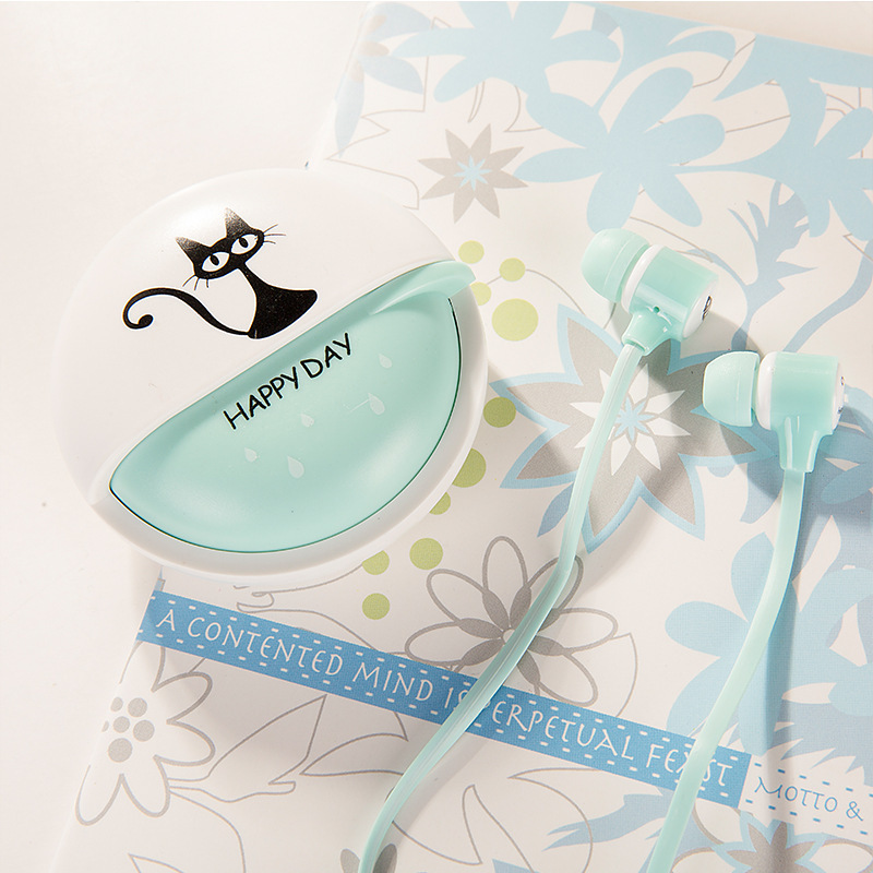 Korean version of cute creative girl cat in-ear mobile phone wire control earphone universal with headset mic