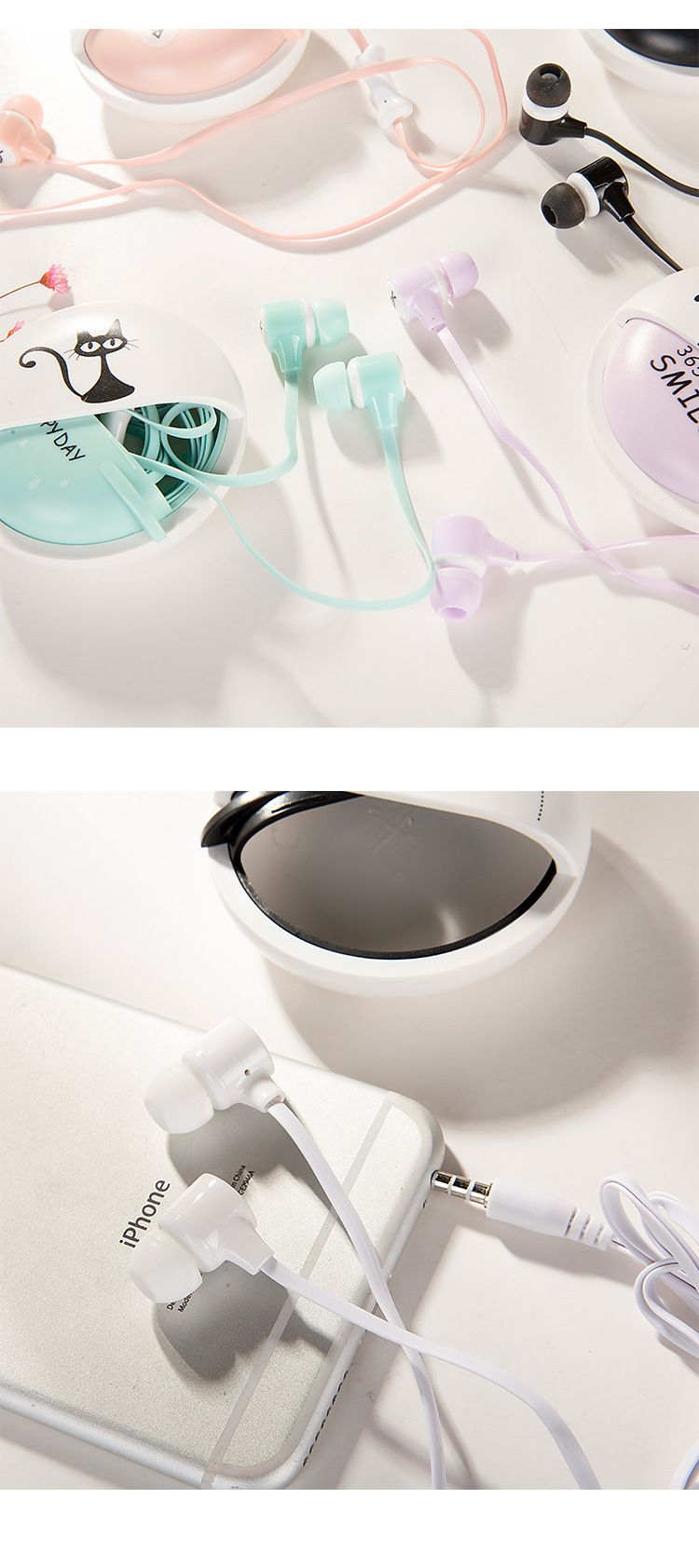 Korean version of cute creative girl cat in-ear mobile phone wire control earphone universal with headset mic