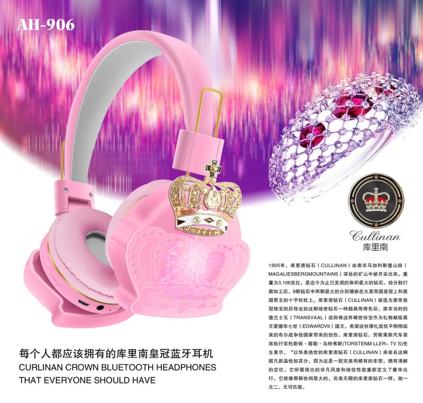 New Headset Glowing Bluetooth Headset Ah-906 Flash Silicone Crown Wireless Stereo Earphone