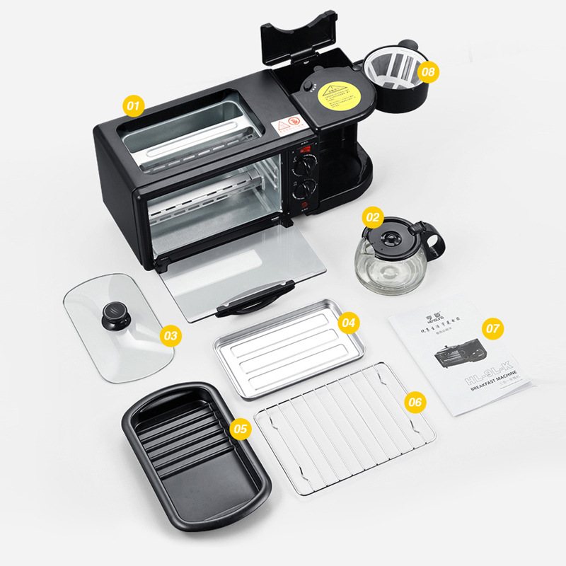 Household Multi-Functional Triple Breakfast Machine Mini Electric Oven Coffee Machine Sandwich Bread Maker Toaster Gift