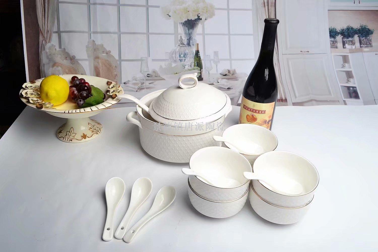 Jingdezhen ceramic soup pot ceramic bowl ceramic double ear pot rice noodle pot heat-resistant pot  health pot