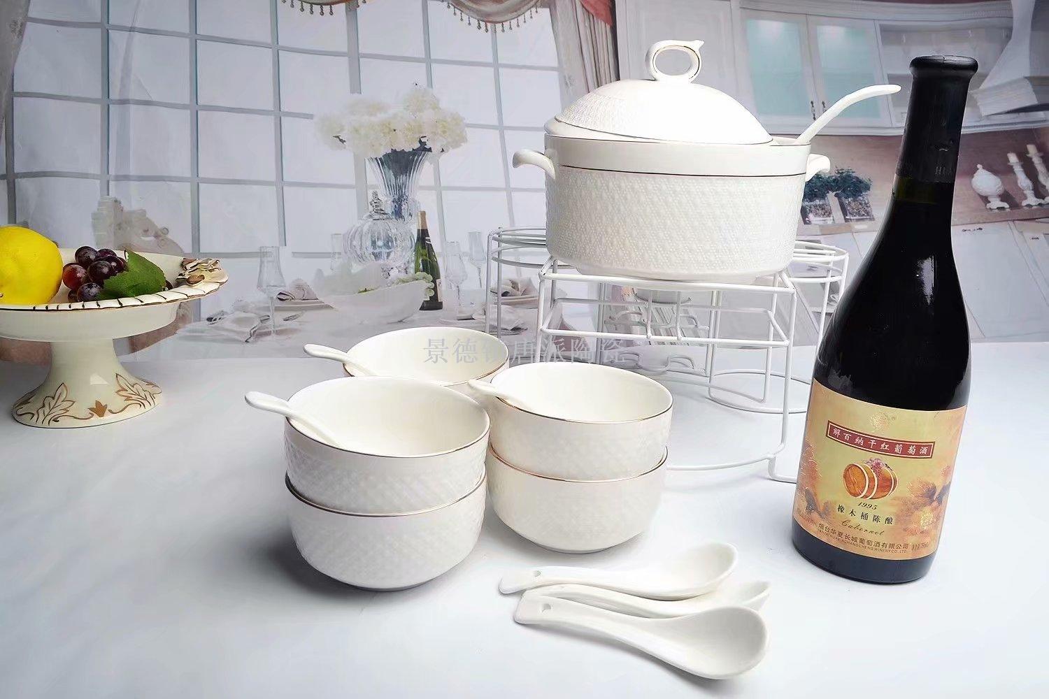 Jingdezhen ceramic soup pot ceramic bowl ceramic double ear pot rice noodle pot heat-resistant pot  health pot