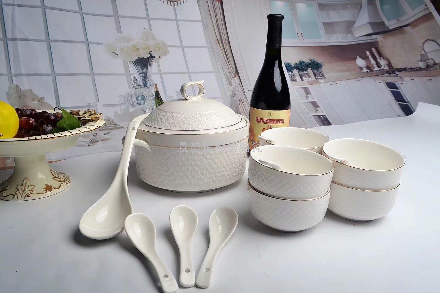 Jingdezhen ceramic soup pot ceramic bowl ceramic double ear pot rice noodle pot heat-resistant pot  health pot