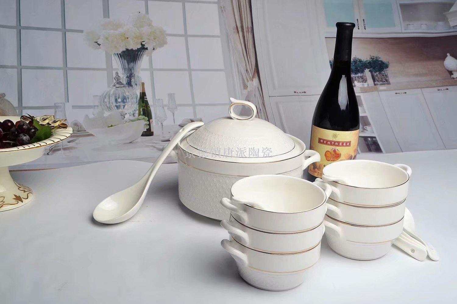 Jingdezhen ceramic soup pot ceramic bowl ceramic double ear pot rice noodle pot heat-resistant  king kong pot health pot