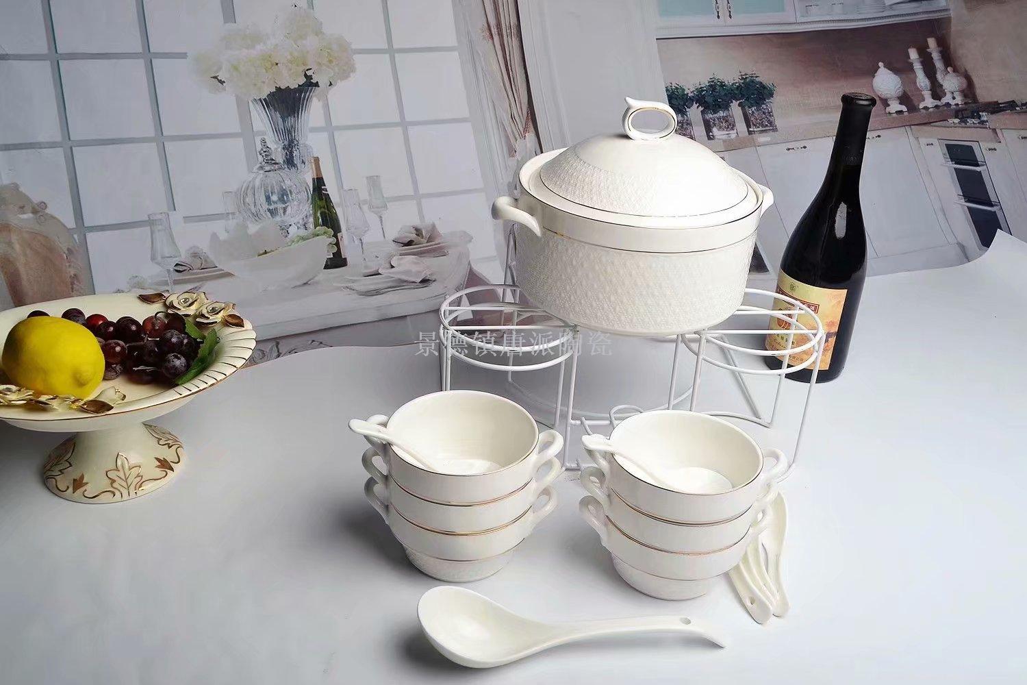 Jingdezhen ceramic soup pot ceramic bowl ceramic double ear pot rice noodle pot heat-resistant  king kong pot health pot