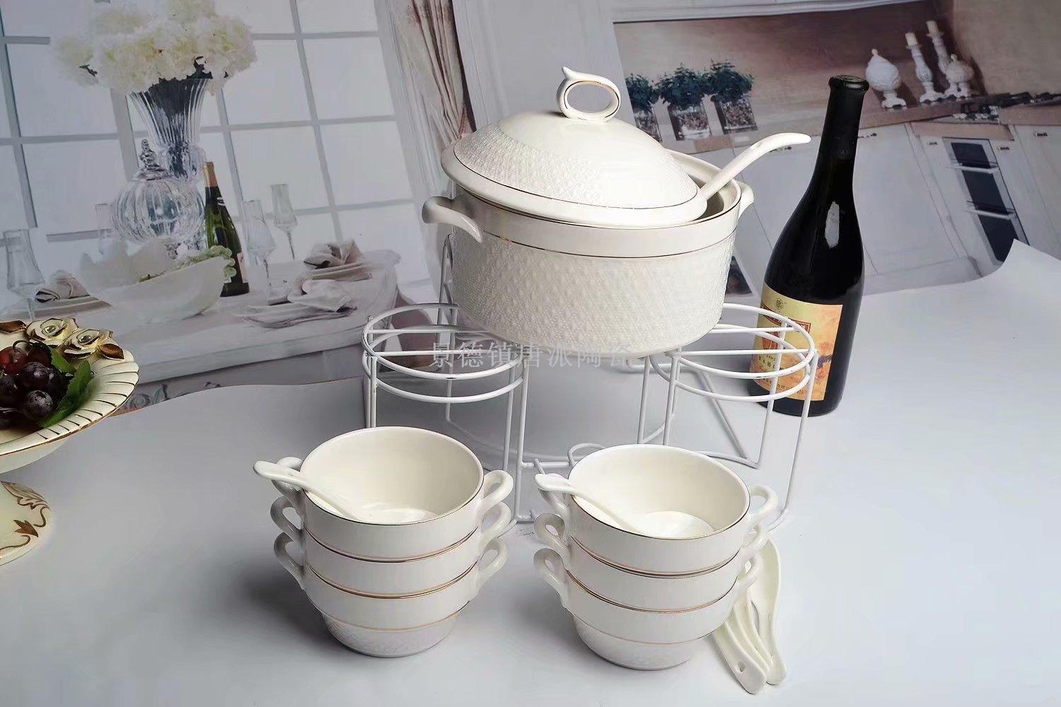 Jingdezhen ceramic soup pot ceramic bowl ceramic double ear pot rice noodle pot heat-resistant  king kong pot health pot